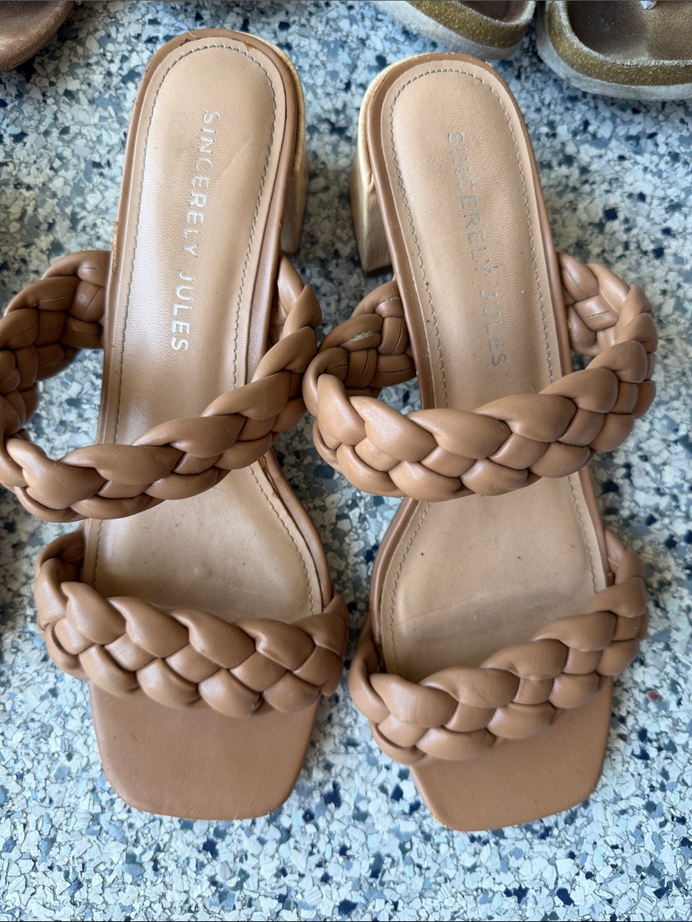 Sincerely Jules Tan Braided Double-Strap Block Heel Sandals